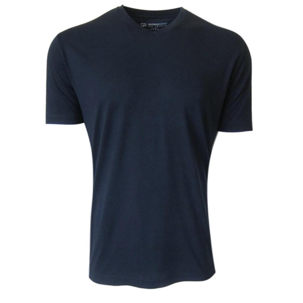 NEW GEORGE ROTH men's short sleeve pima cotton v-neck tee in navy